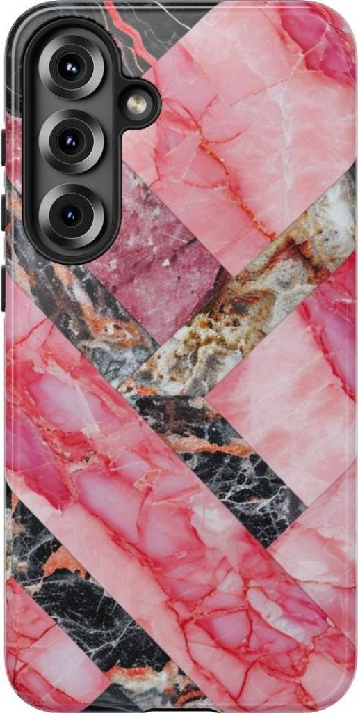 Geometrisches Marmor-Design in Pink und Schwarz – Hülle Kompatibel mit Samsung Galaxy S25 Plus