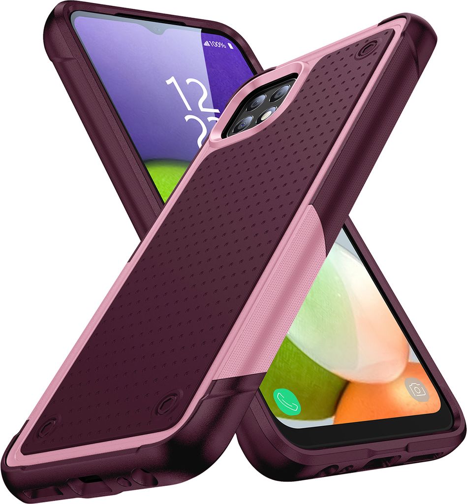 Für Samsung Galaxy A22 5G Hülle Militärqualität Stoßfest Hybrid 2 in 1 Hart PC Weich TPU Handyhülle Pink Rot