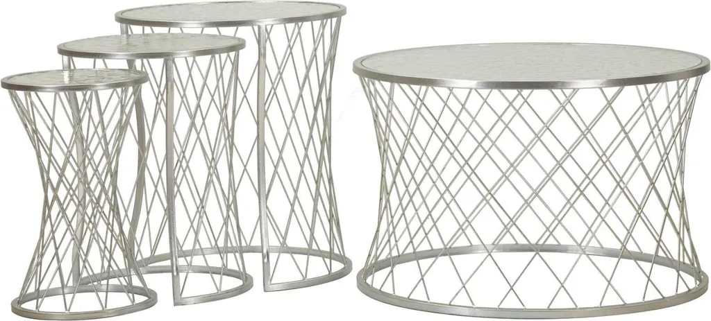 Cabiaglio Table basse 70x70x55h cm Argent - Set de 4 tables gigognes