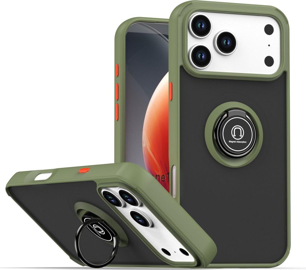 Hülle für iPhone 17 Pro Max Matte Transluzent TPU Stoßfest Schutzhülle mit Ring Halter Ständer Grün