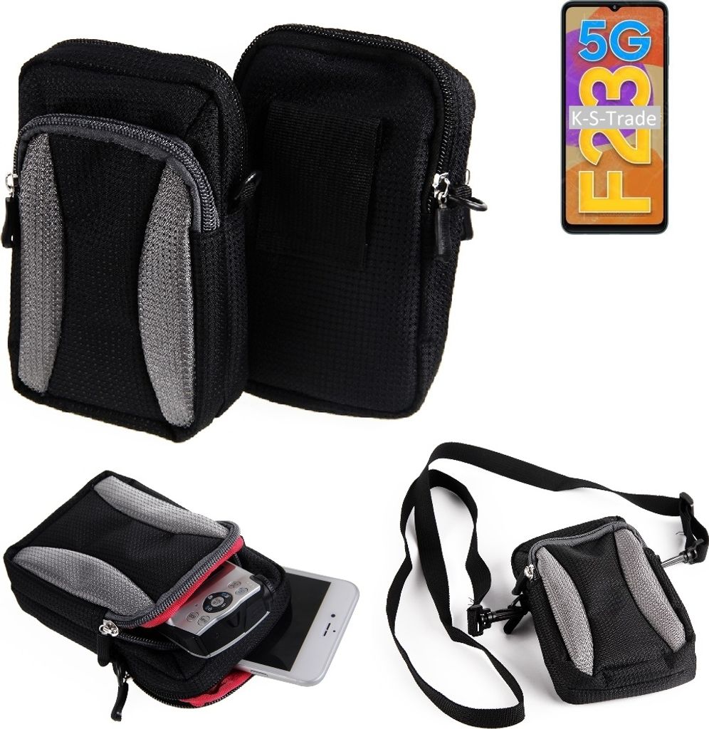 K-S-Trade Holster Schutz Hülle kompatibel mit Samsung Galaxy F23 5G Handy Hülle Gürteltasche Umhängetasche mit Zusatzfach schwarz