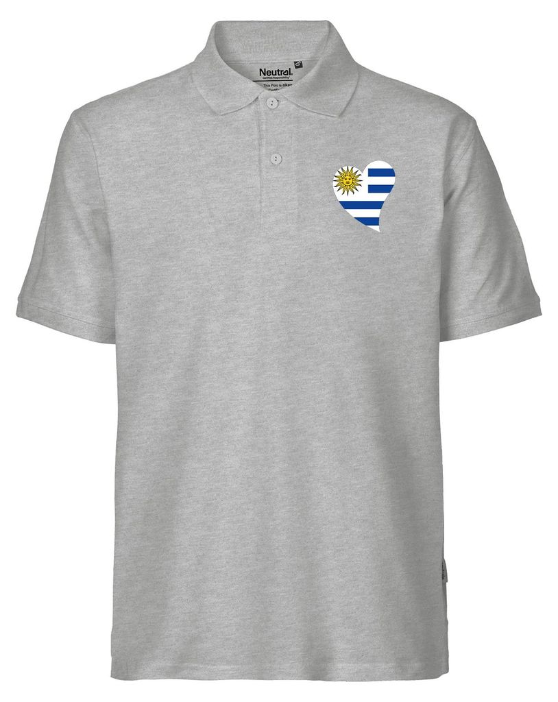 Huuraa Herren Polo Shirt Uruguay Flagge Herz S Sport Grey Bio Baumwolle Fairtrade Poloshirt Geschenkidee