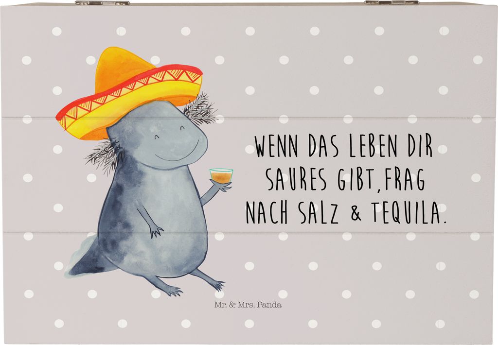 Mr. & Mrs. Panda Box Axolotl Tequila 22 x 15 cm - Grau Pastell - Geschenk, schatztruhe, Holzkiste, schmuckkiste, trinken, Kiste, mit Deckel, Mexico...