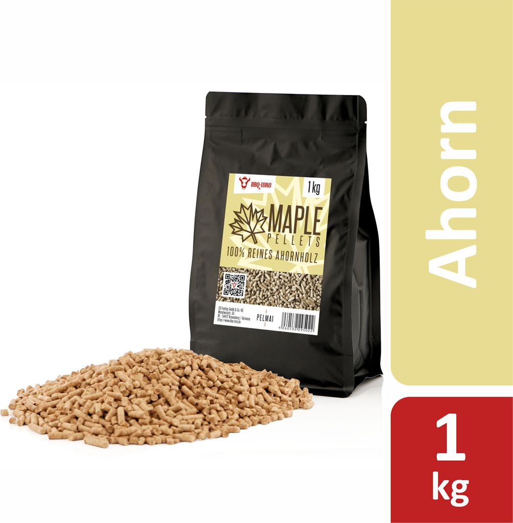 BBQ-Toro Maple Pellets aus 100% Ahornholz, 1 kg, Grillpellets, Ahornpellets für Grill und mehr