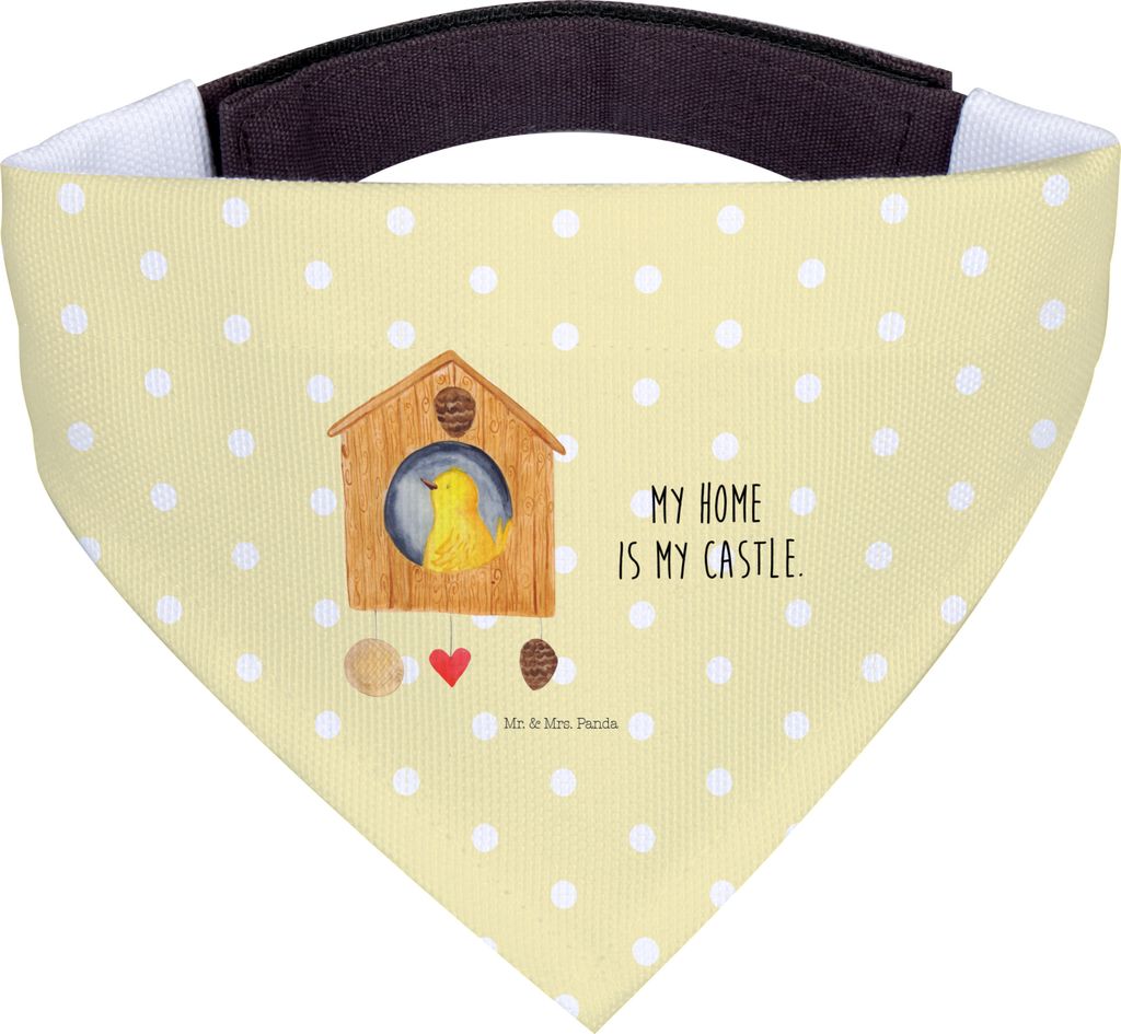 Mr. & Mrs. Panda Hundehalstuch Vogel Haus - Gelb Pastell - Geschenk, Lustige Sprüche, Tuch, Wohnung, Zuhause, Halstuch, Hunde-Bandana, Vogelhaus, ...