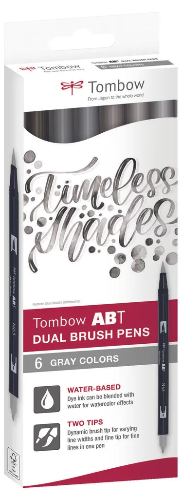 Pennarelli Tombow ABT Dual Brush Grey Set 6 Colori - Alta Qualità Giapponese