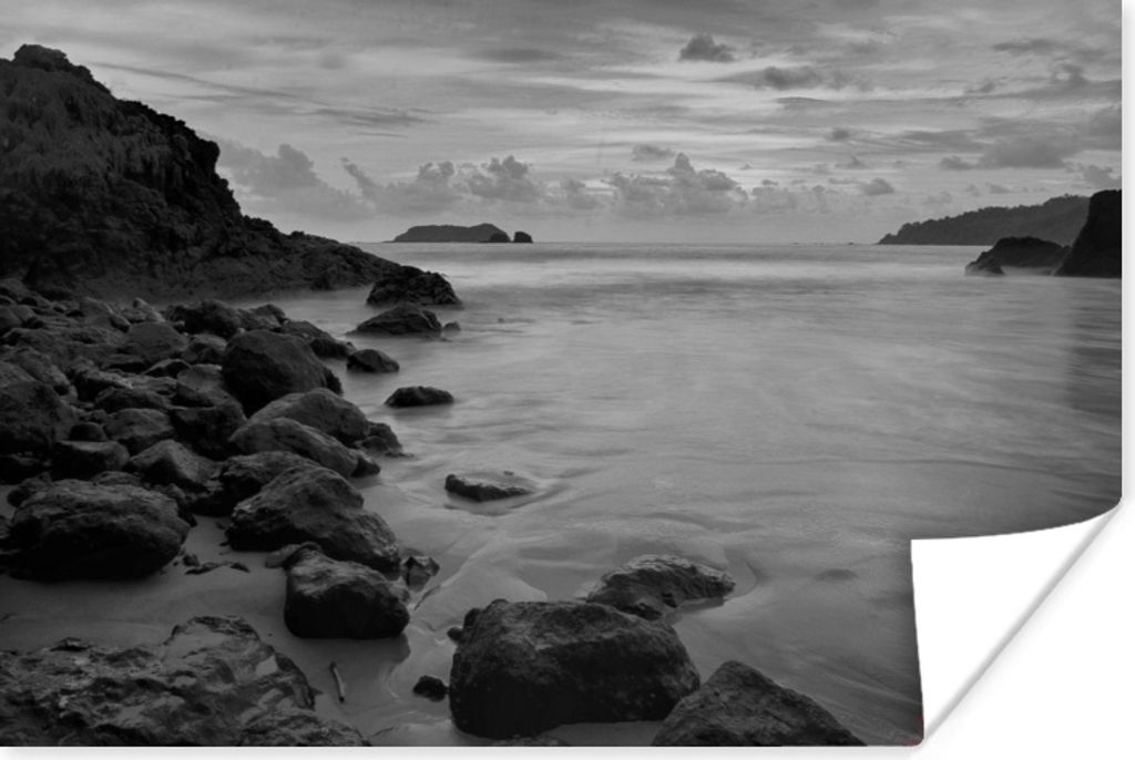 MuchoWow Poster Der Strand von Manuel Antonio in Costa Rica in Schwarz und Weiß 180x120 cm - Fotoplakat