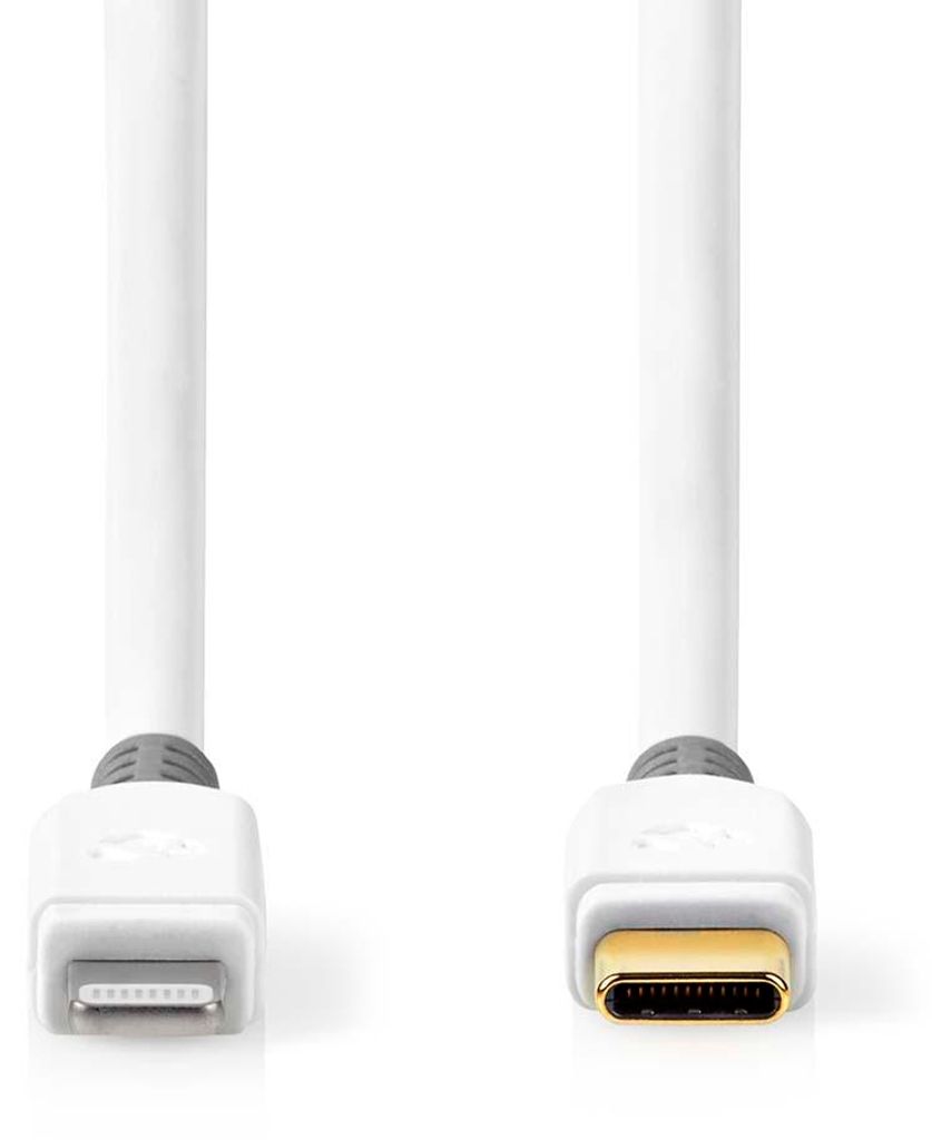 Nedis Lightning Kabel - USB 2.0 - Apple Lightning 8-Pin - USB-C Stecker - 480 Mbps - Vergoldet - 1.00 m - Rund - PVC - Weiss - Box