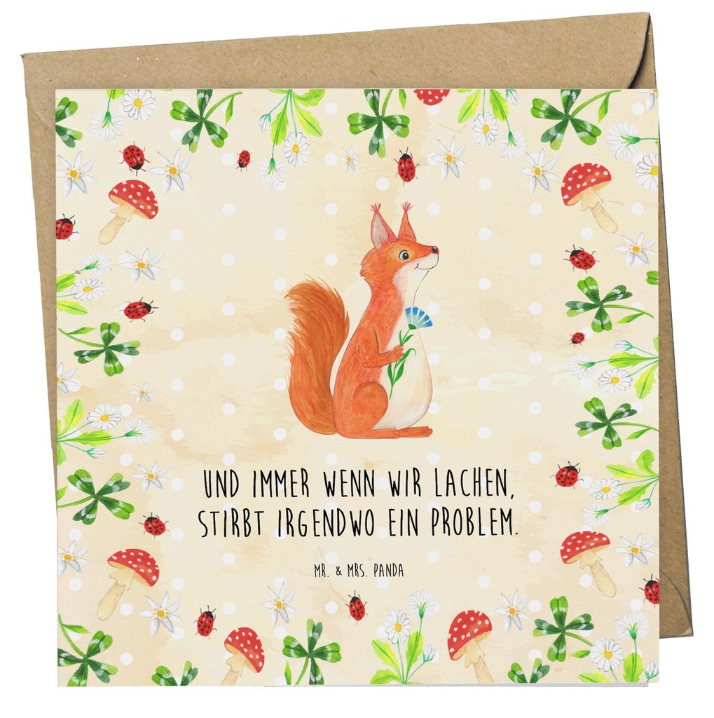 Mr. & Mrs. Panda Glückwunschkarte Eichhörnchen Blume - Naturpapier - Geschenk, Spruch Deko, Eichhorn, Positiv, doppelkarte, Spaß, anlasskarte, f...