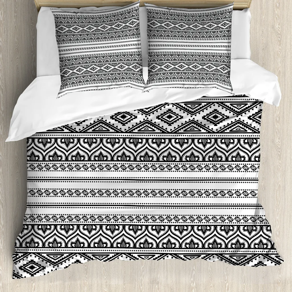 Set Copripiumino Matrimoniale Etnico ABAKUHAUS Antiacaro Bianco Nero