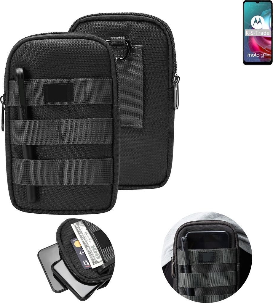 K-S-Trade Holster Gürtel Tasche kompatibel mit Motorola Moto G30 Handy Tasche Schutz Hülle dunkel-grau viele Fächer, 1x