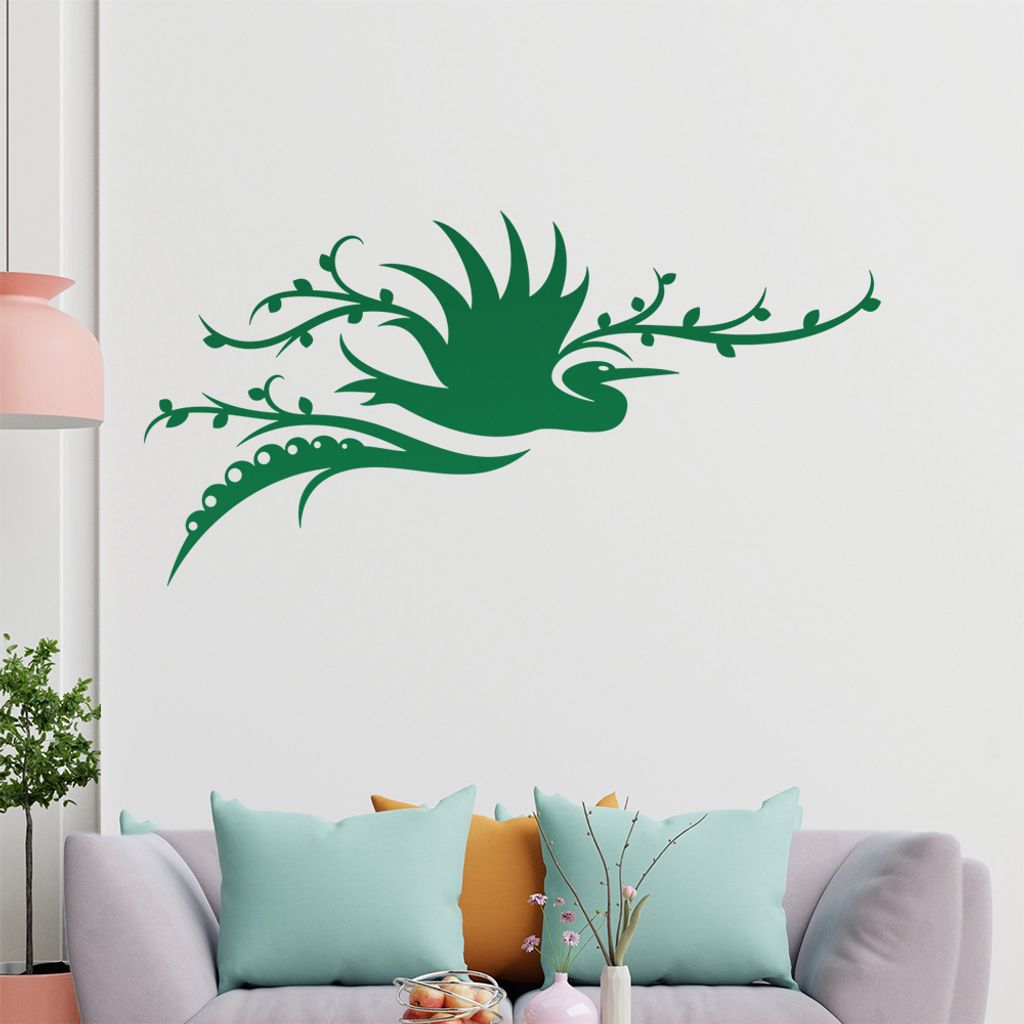 Storch Ranke Blüte Wandtattoo in 6 Größen - Wandaufkleber Wall Sticker - Dekoration, Küche, Wohnzimmer, Schlafzimmer, Badezimmer