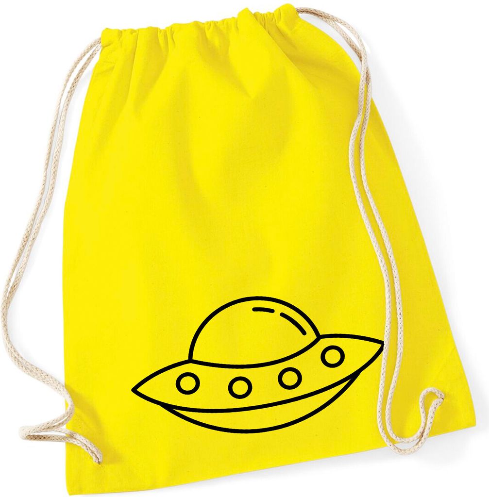 Huuraa Turnbeutel Raumschiff UFO 12 Liter Yellow Baumwolle Rucksack Geschenkidee