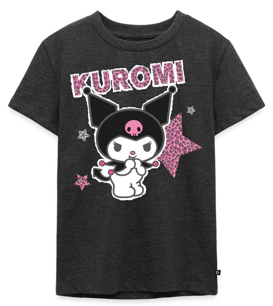 Spreadshirt Kuromi Mit Schriftzug Leo Stil Kinder Premium T-Shirt, 110/116 (4 Jahre), Anthrazit meliert