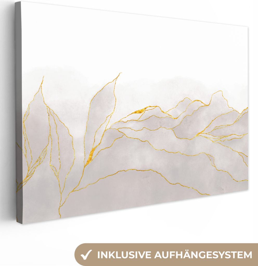 OneMillionCanvasses - Leinwandbilder - 150x100 cm, Marmoroptik - Grau - Gold - Chic - Marmor, Wandbilder Kunstdruck Wanddekoration - Foto auf Lei...