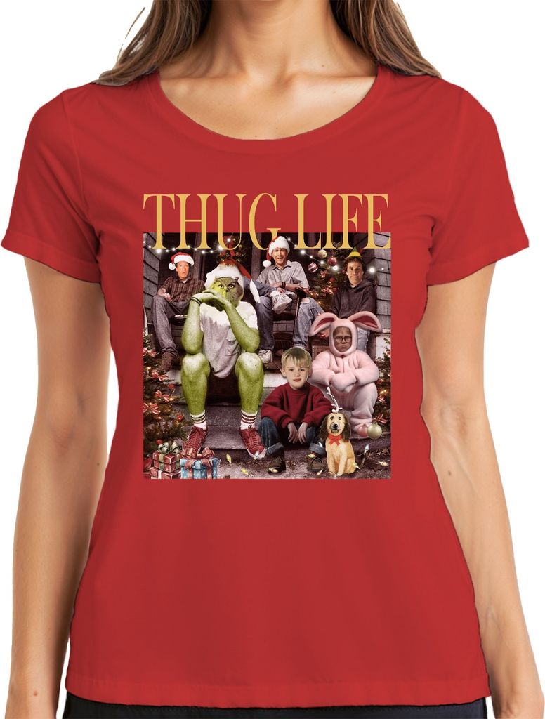 Thug Life Grinch Kevin Allein Zuhause - Weihnachten Christmas Xmas Damen T-Shirt, Rot, 3XL