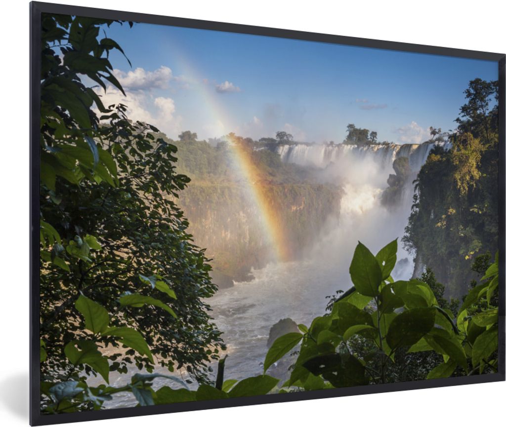 MuchoWow MuchoWow Gerahmtes Poster Wasserfall - Regenbogen - Tropisch 30x20 cm - Poster mit zchwarzem Bilderrahmen - Kunstdruck - Bild-Poster