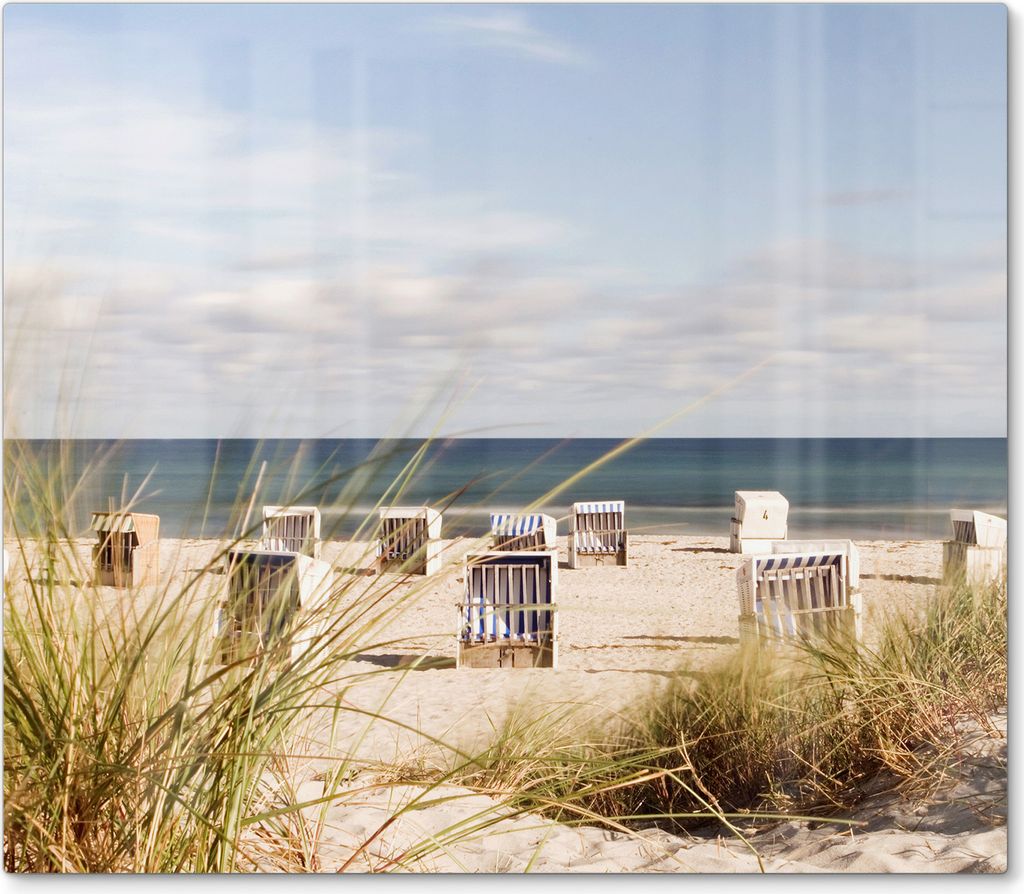 DEQORI Herdabdeckplatte Glas 1-tlg 'Strandkorbidylle' Abdeckplatte Küche Glaskeramikkochfeld Herd