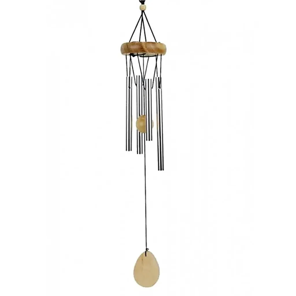 Carillon à Vent 14 cm en Bois Naturel avec Quatre Tubes au Son Douceur
