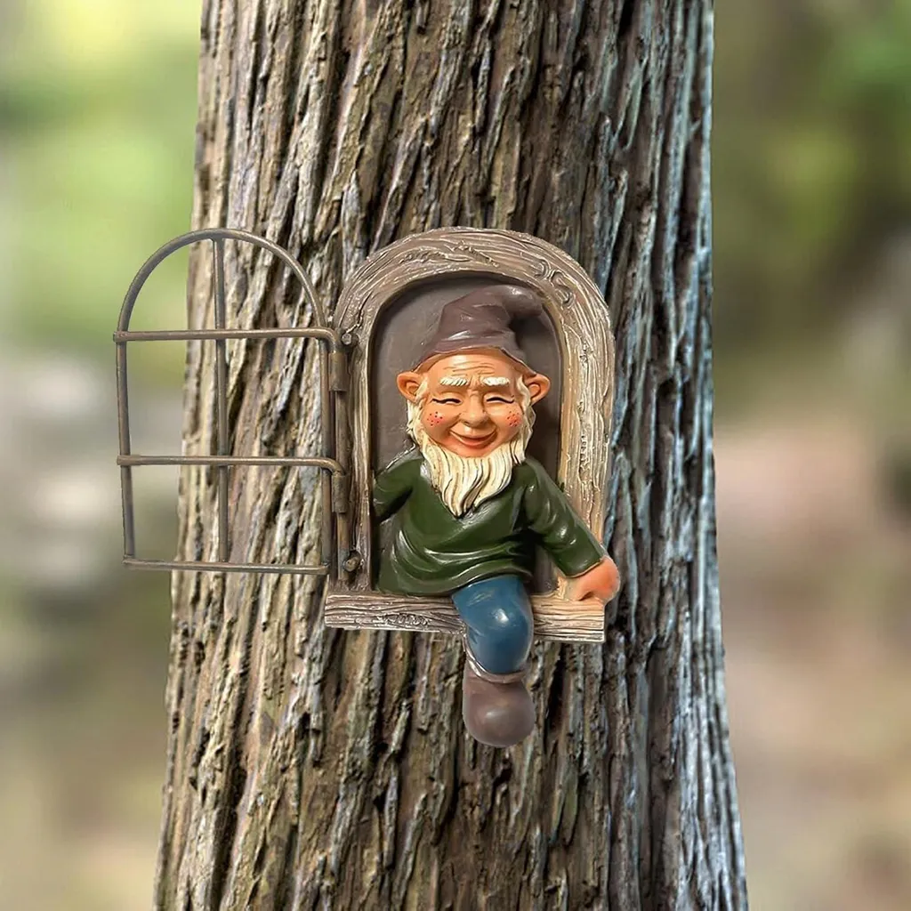 Nain de jardin pour tronc d'arbre - Décoration extérieure en résine