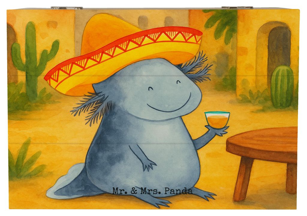 Mr. & Mrs. Panda Holztruhe Axolotl Tequila Design 22 x 15 cm - Weiß - Geschenk, truhe holz, Aufbewahrungskiste, Holzkiste, Zitrone, Urlaub, Box au...