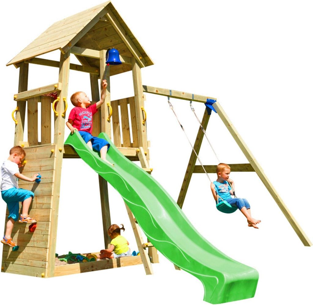 Spielturmking Spielturm BELVEDERE mit Rutsche + Einzelschaukel - Grün DH222