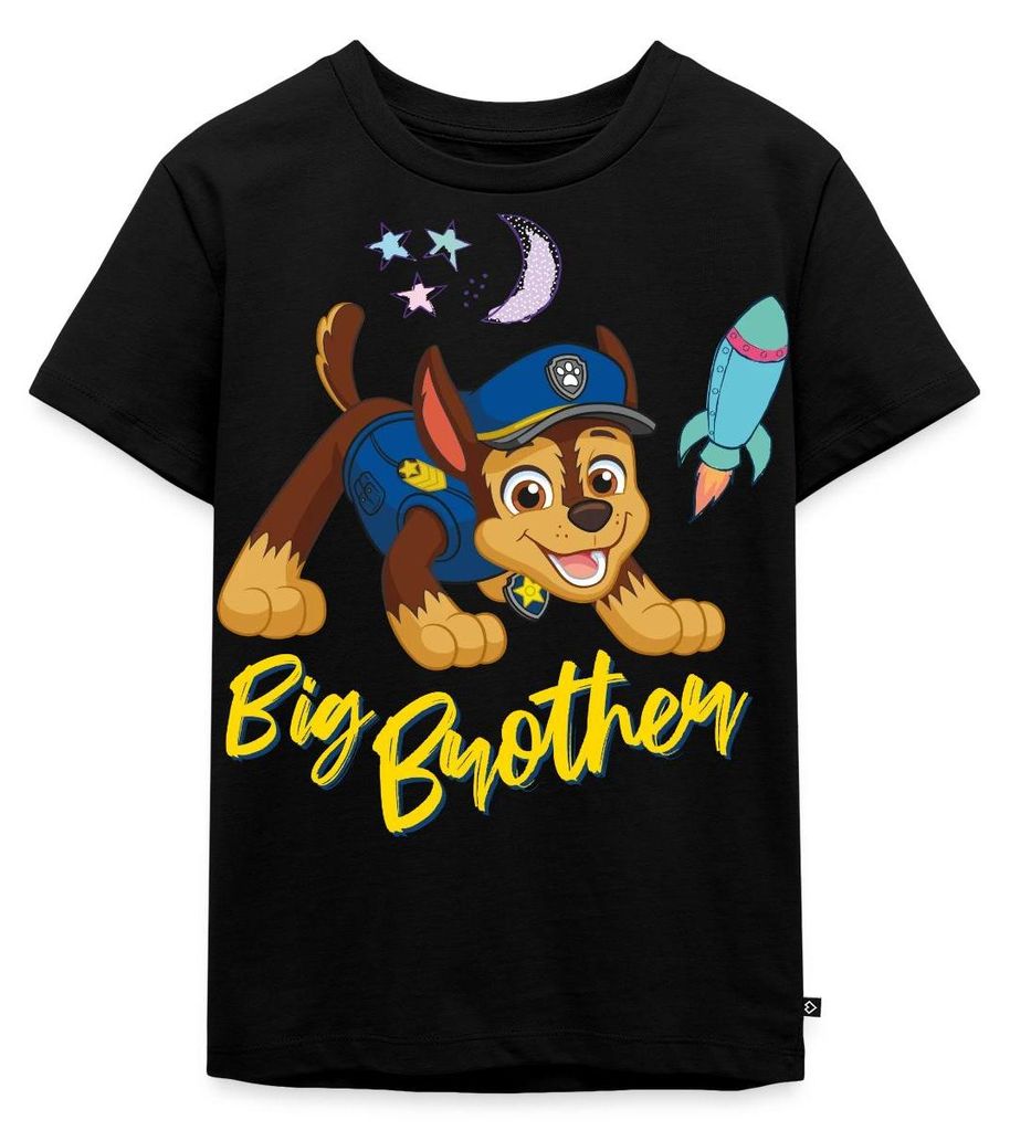 Spreadshirt Paw Patrol Großer Bruder Chase Geschenk Kinder Premium T-Shirt, 110/116 (4 Jahre), Schwarz