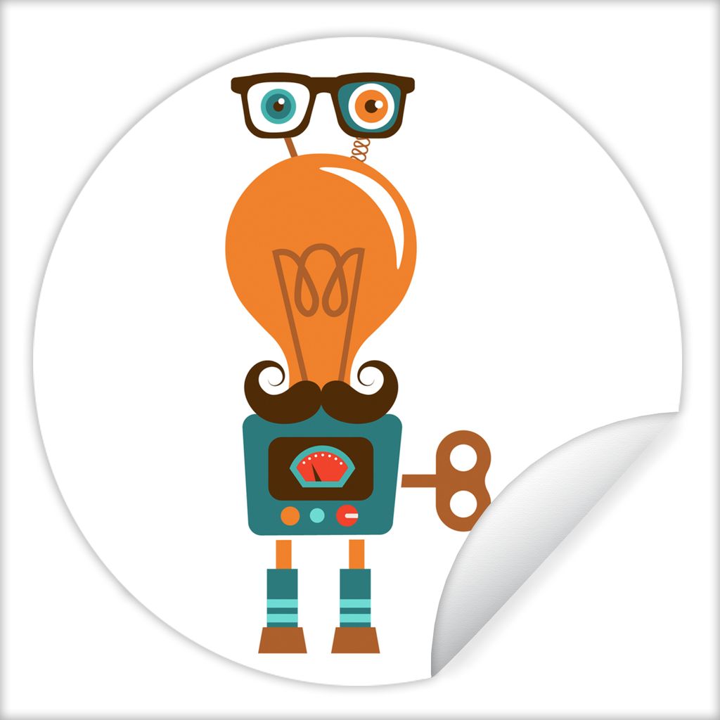 MuchoWow Runde Wandtattoo - Wandsticker Tapete Aufkleber Roboter - Brille - Schnauzbart - Kinder - Jungen Ø 100 cm Selbstklebend und Repositioni...