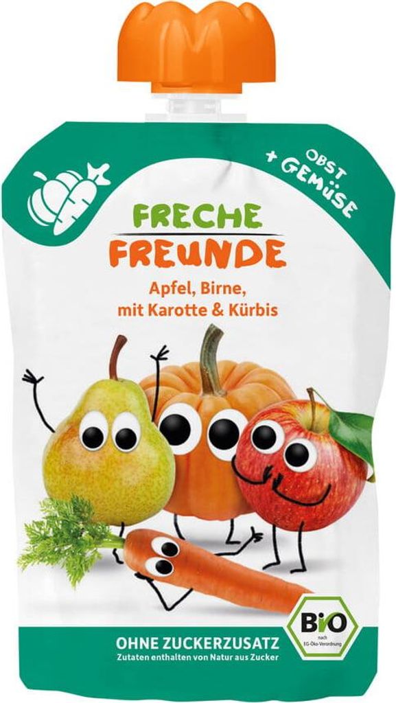 MUS JABŁKO - GRUSZKA - MARCHEW - DYNIA  BEZ DODATKU CUKRÓW BEZGLUTENOWY OD 6 MIESIĄCA BIO 100 g - FRECHE FREUNDE