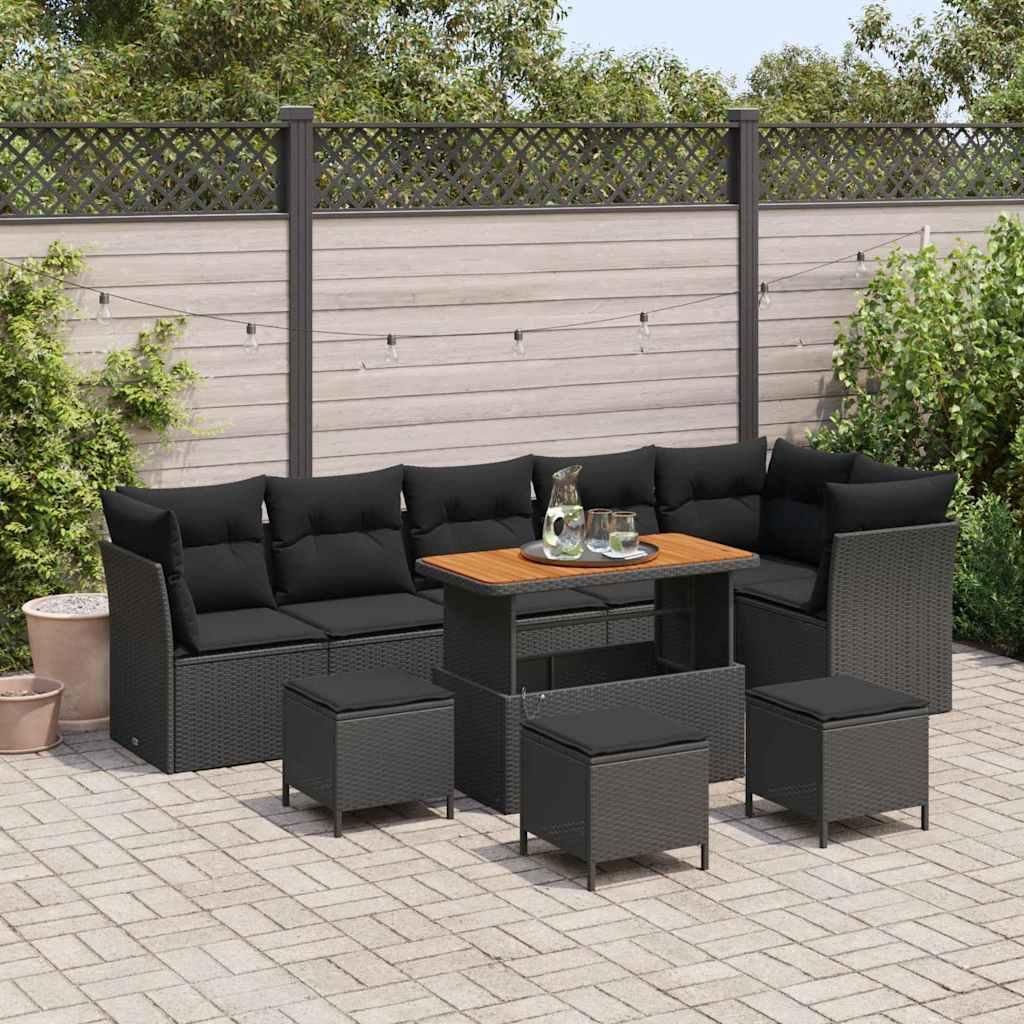 Möbel Garten-Sofa-Set mit Kissen 10 pcs Schwarz 110 x 55 x 71 cm - Gartensofas 3363459