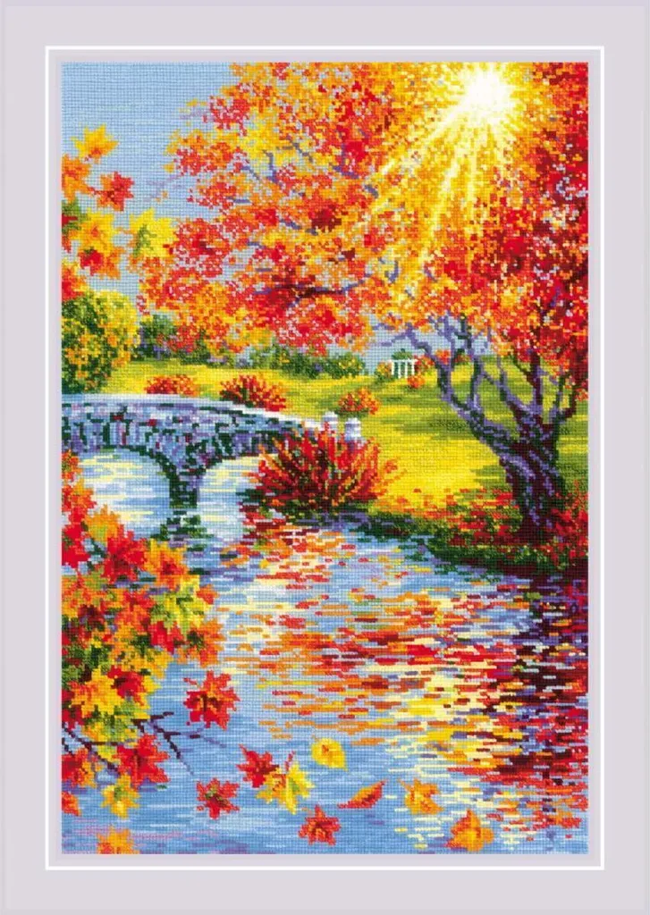 Broderie Point de Croix Paysage d'Automne - Kit Complet Riolis 40x60