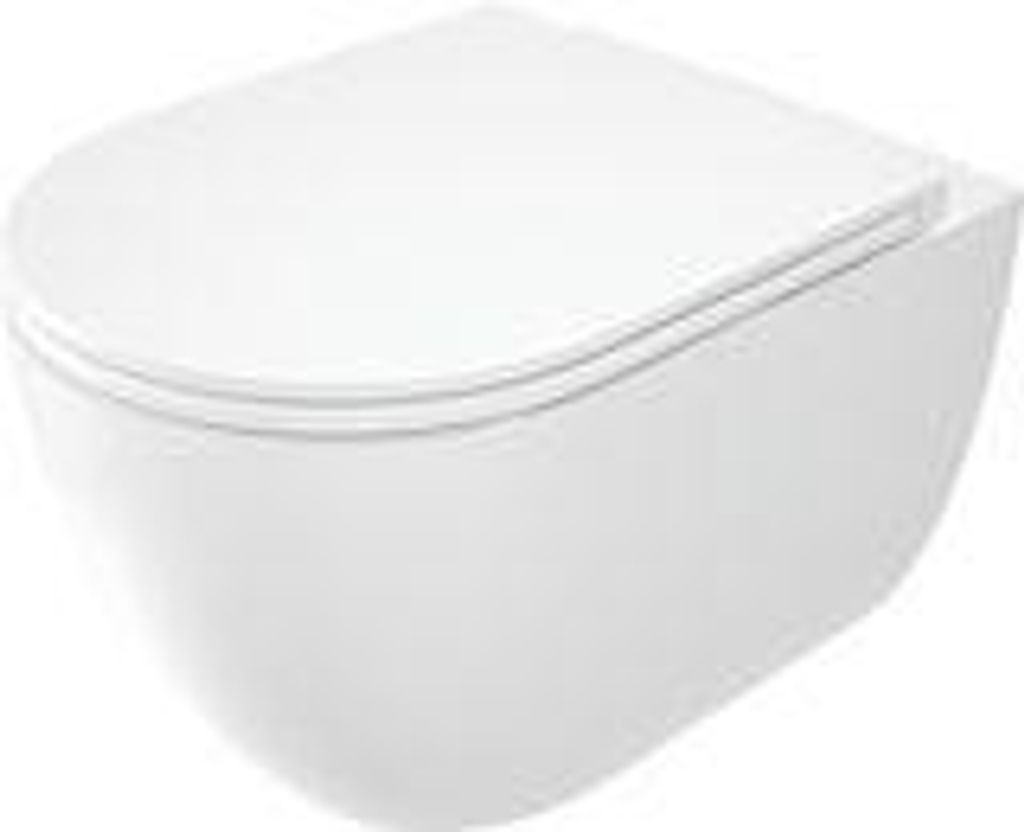 Wand WC Weiß D-Form Tiefspüler spülrandlos mit Softclose Sitz "Round"