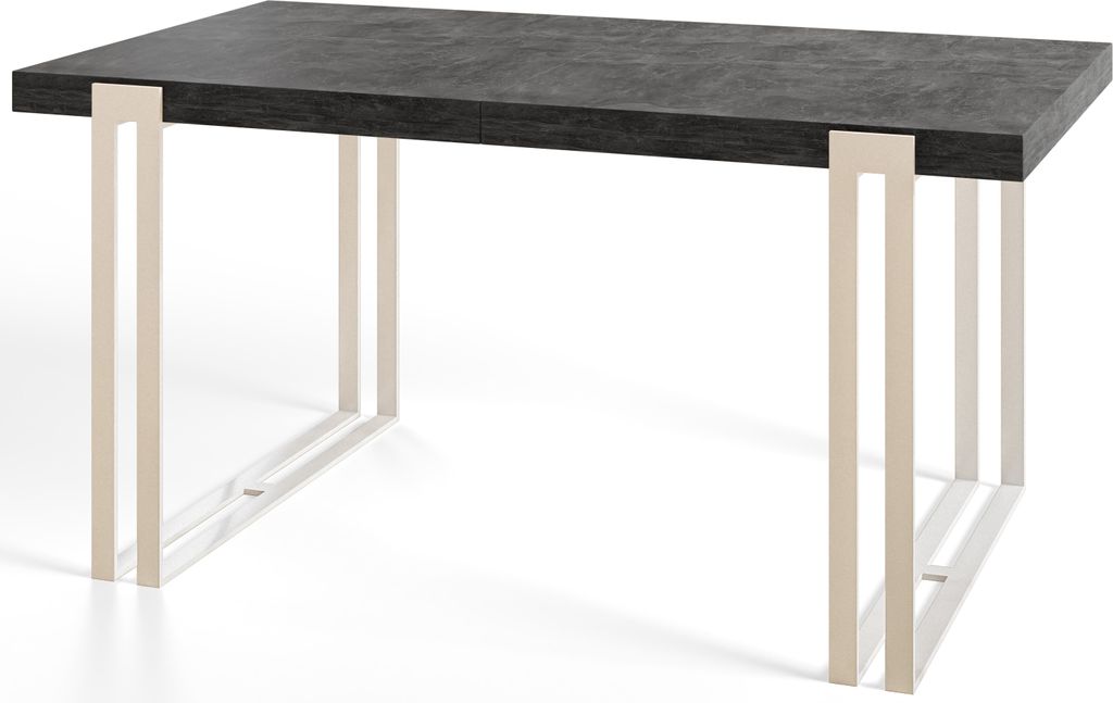 Rechteckiger Esszimmertisch ROSA, Größe: 140X80X77 cm, Wohnzimmertisch Farbe: Dunkelgrau, mit Metallbeinen in Farbe Weiß
