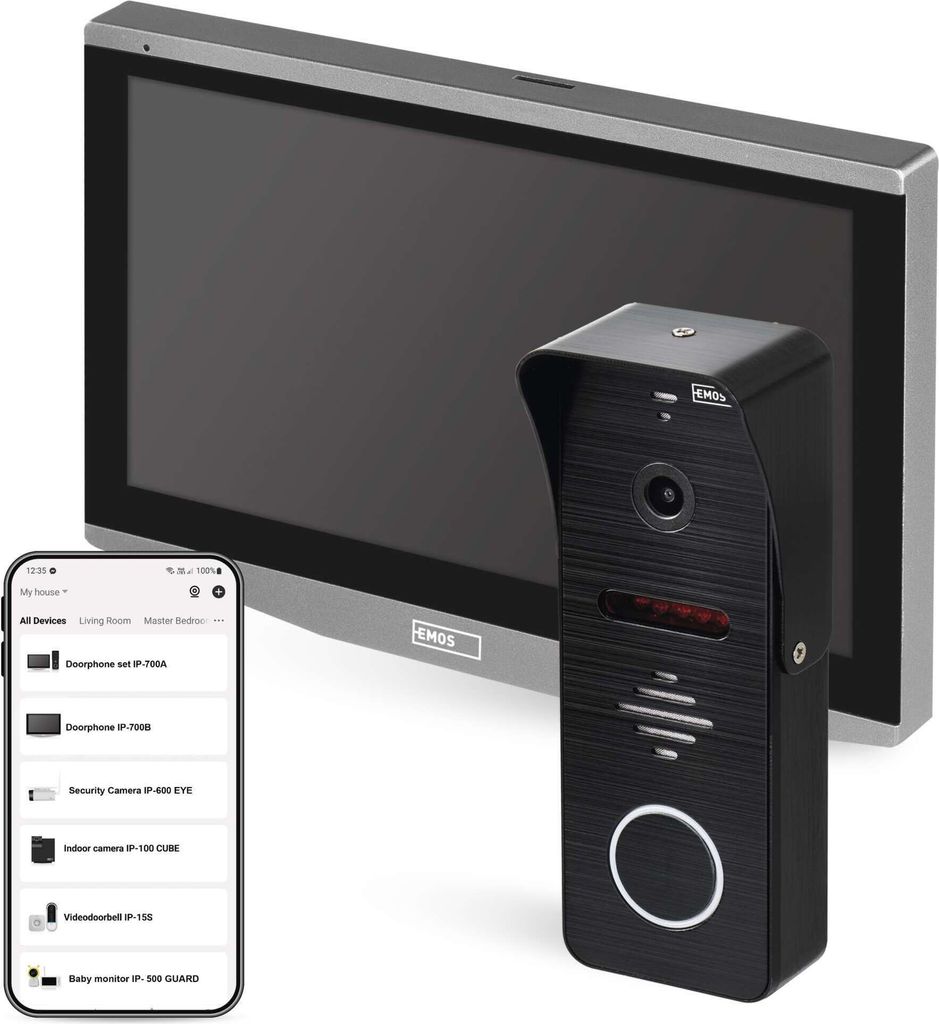 EMOS GoSmart Video-Türsprechanlage IP-700A mit WiFi und App, wasserdichte Full-HD Kamera mit IR-Nachtsicht, Monitor mit 7'' LCD-Farbdisplay, H4010