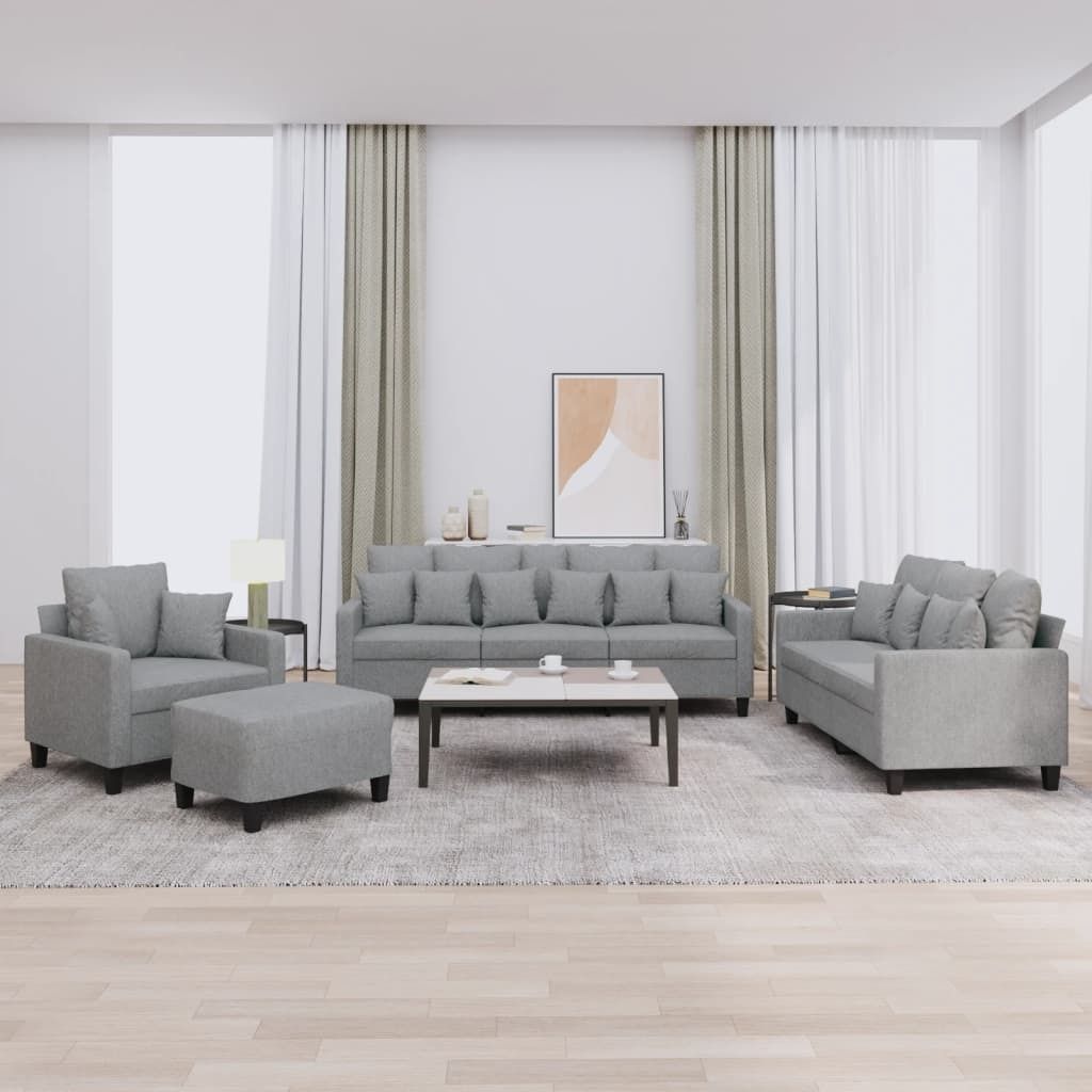Maison Exclusive - 4-tlg. Sofagarnitur mit Kissen Hellgrau Stoff