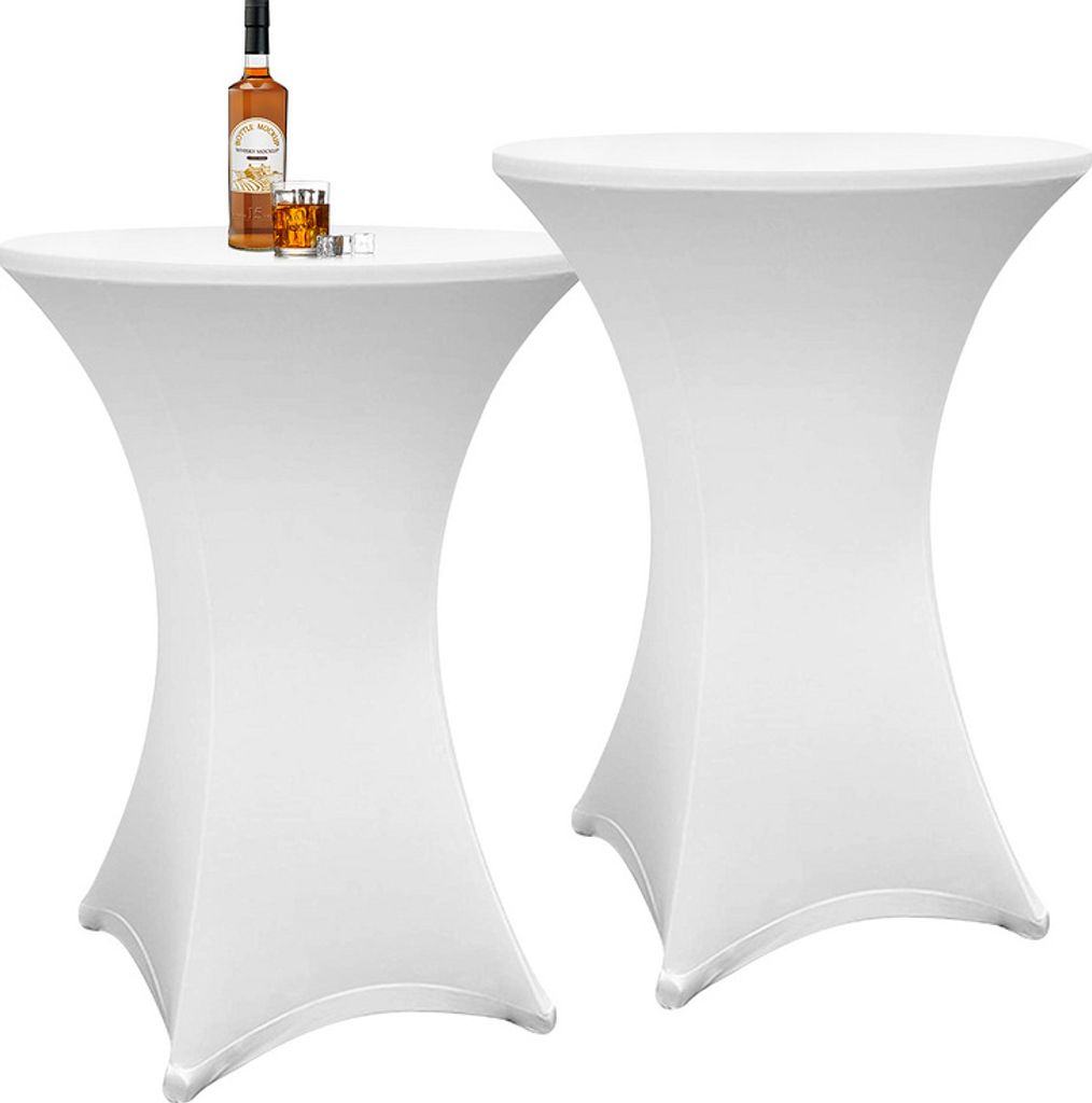 Jopassy 2pcs Stehtisch-Husse Stretch Elastique Weiß Premium Stretch-Husse für gängigen Bistrotische/Stehtische dehnbarer Tisch-Überzug Ø 60-65 cm