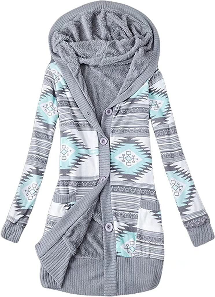 ASKSA Damen Drucken Strickpullover Strickjacke Knopf Produktbild