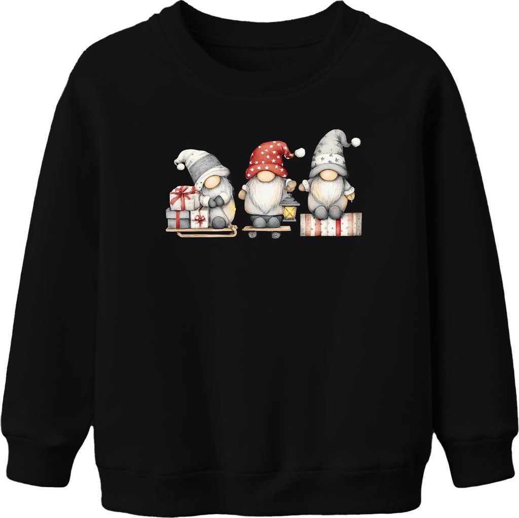 Weihnachtswichtel Drei Laterne Schlitten Geschenke Vintage Uni Kinder Sweatshirt Pullover, Schwarz, 152