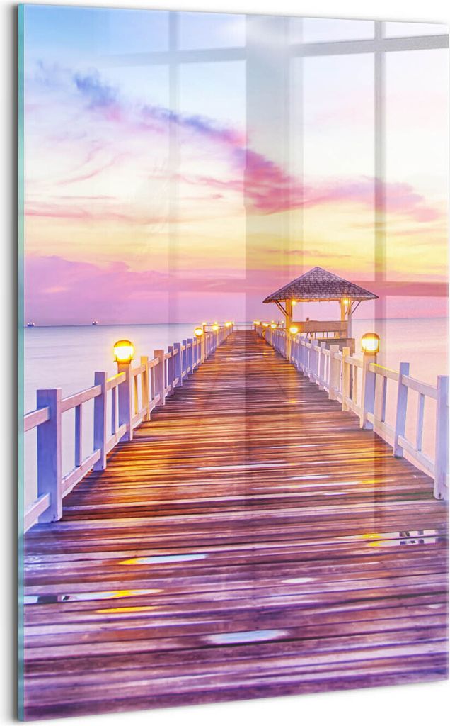 Designer Glasbild - Wandbild - Glas Bild - 40x60 cm - Bewaldete Brücke Im Hafen