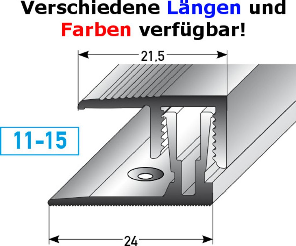 Klick-Abschlussprofil / Abschlussleiste Laminat "Alberni" Höhe 11 - 15 mm, 21,5 mm breit, 2-teilig, Aluminium eloxiert-silber-900