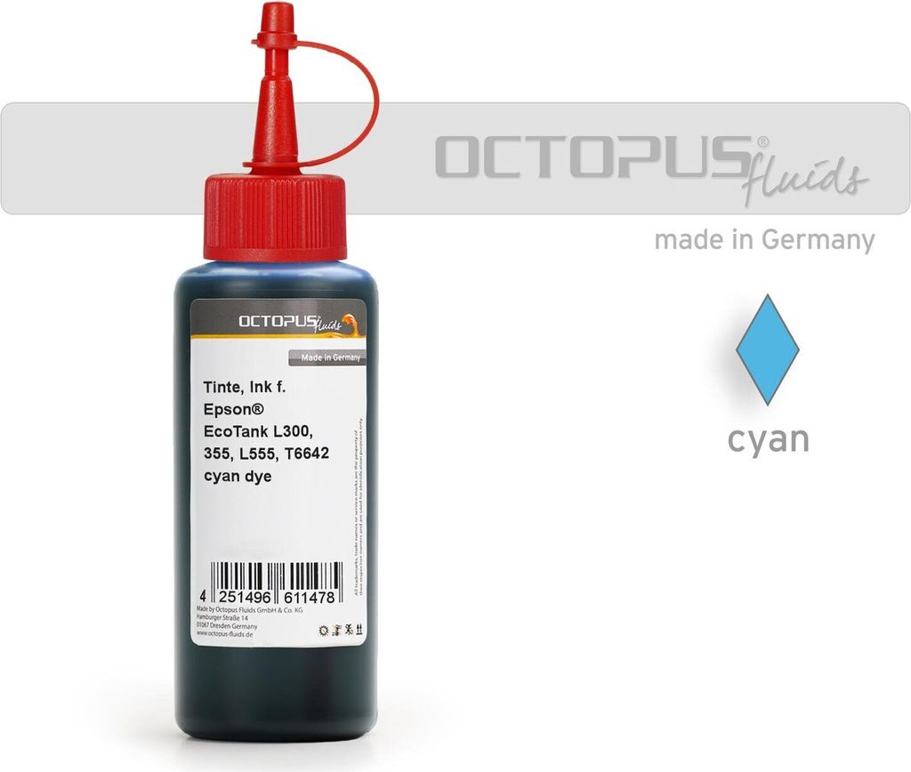 Tinte, Ink f. Epson EcoTank L300, L355, L555 Drucker, T6642 cyan