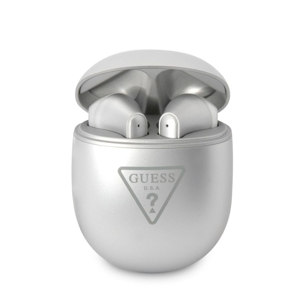 GUESS drahtlose Ohrhrer bluetooth TWS + Docking Station GUTWST82TRS (Triangle Logo) silber