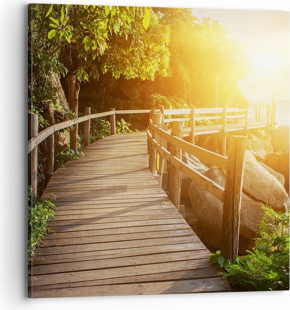 Bild auf Leinwand - Leinwandbild - Brücke Meer Welle - 70x70cm - Wand Bild - Wanddeko - Wandbilder - Leinwanddruck - Bilder - Kunstdruck - Wanddek...