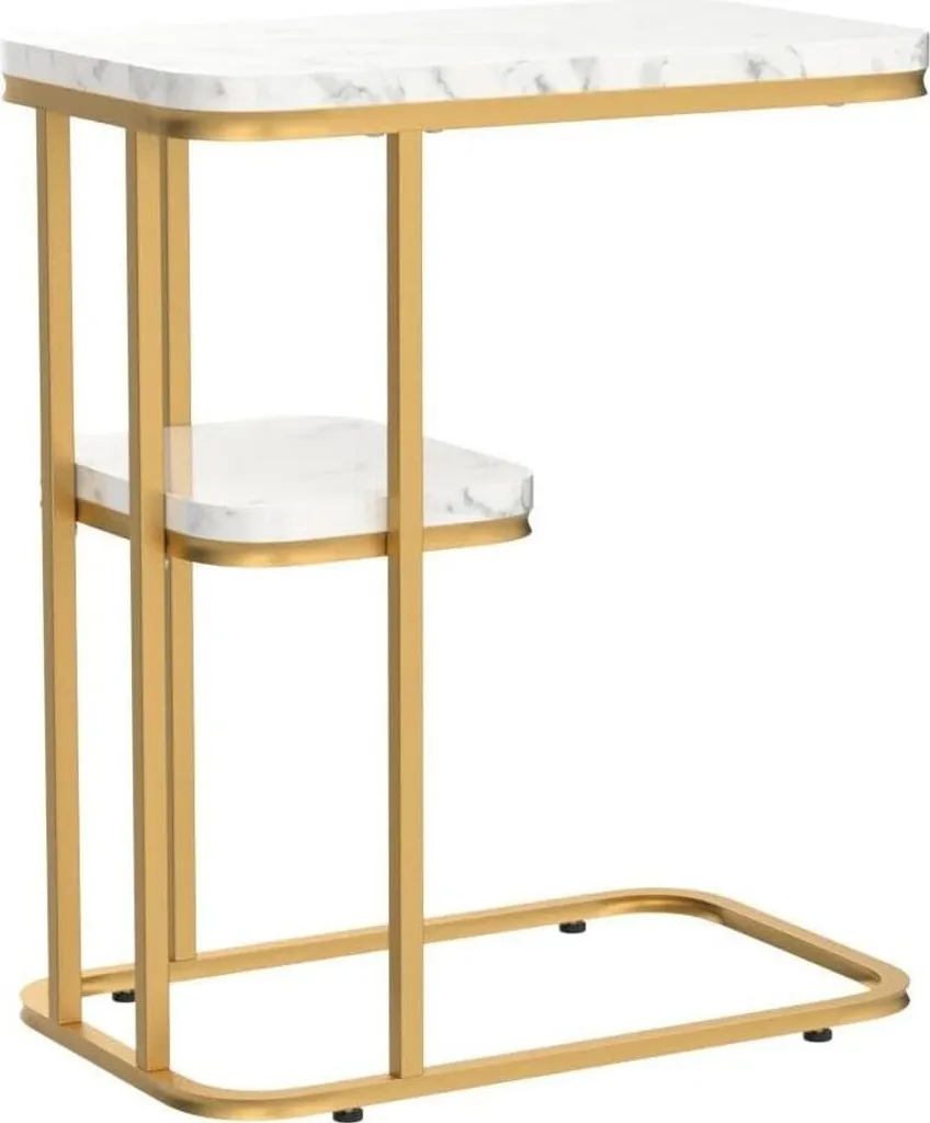 Petite Table d'appoint Chic Effet Marbre Or - Gain de Place 50x30x58