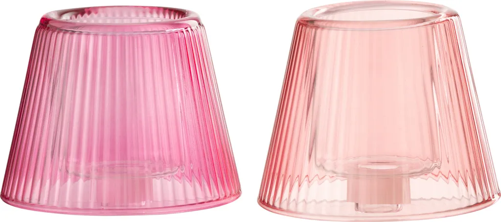 Bougeoir en Verre Design Chapeau Rose Fuchsia J-Line - Lot de Deux
