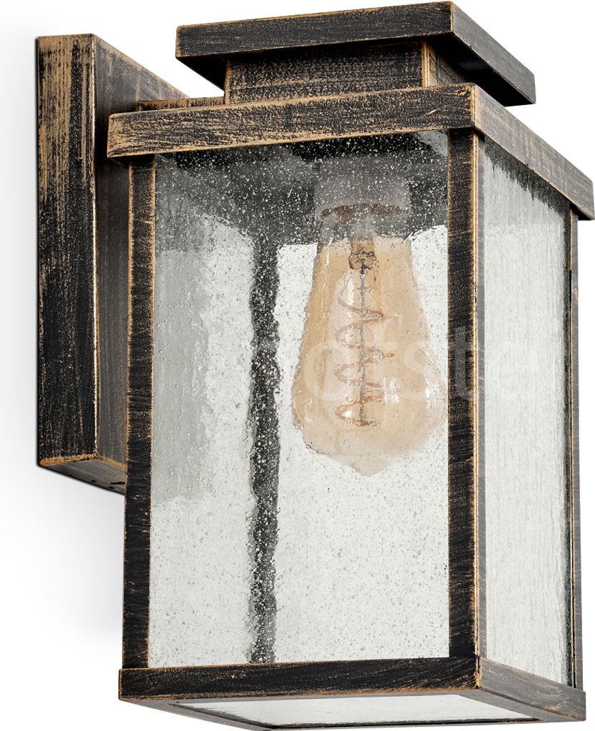 Poggio moderne Wandlampe abwärts aus Metall/Glas in Schwarz/Braun/Gold/Klar mit Luftblasen