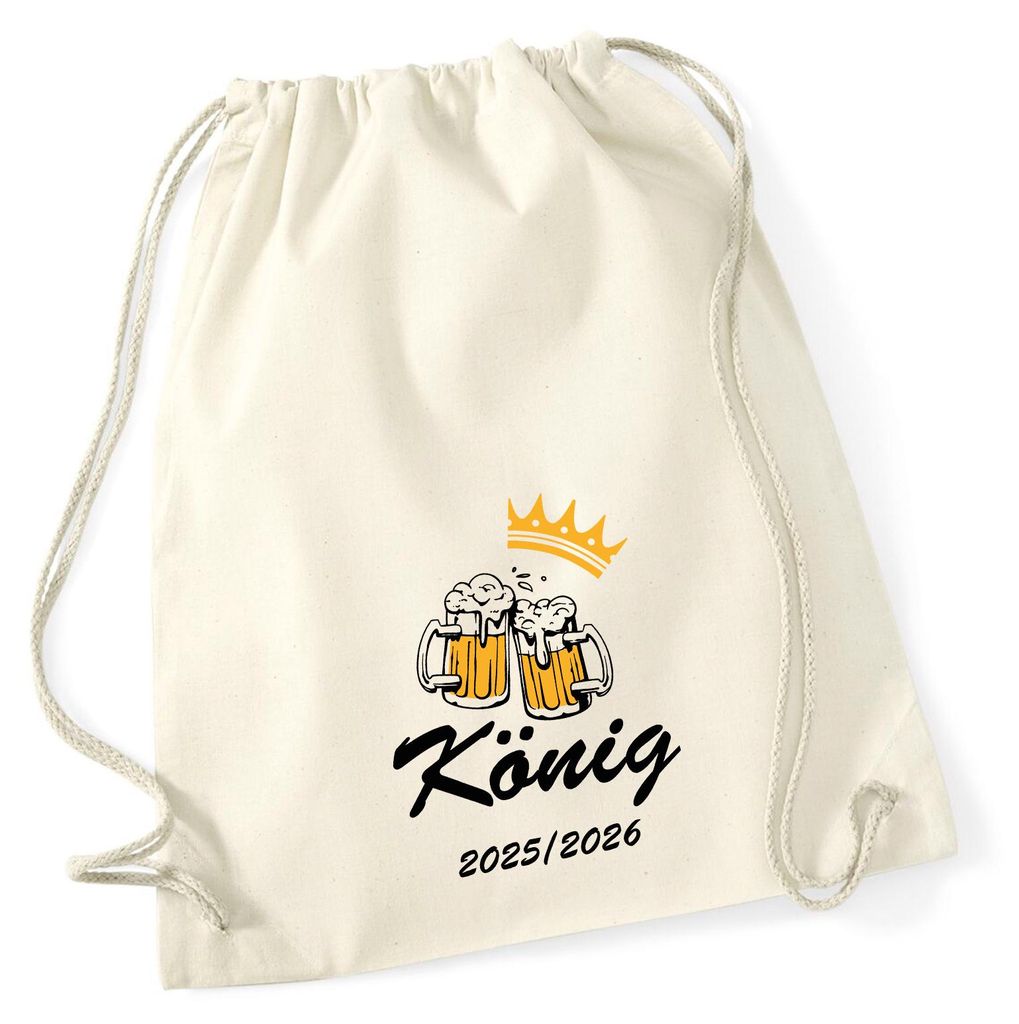 Huuraa Turnbeutel König 2025/26 Schützenfest 12 Liter Natural Baumwolle Rucksack Geschenkidee