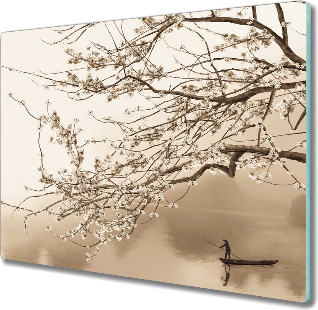 Coloray Herdabdeckplatte 60x52 cm Schneidebrett Kochplattenabdeckung Küchenbrett Hackbrett - Blüten Kirschbaum