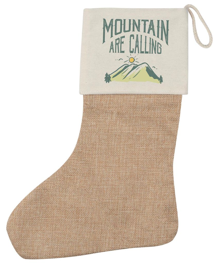 Huuraa Weihnachtsstrumpf Mountain are calling Berge Beige Jute Kaminstrumpf Geschenkidee