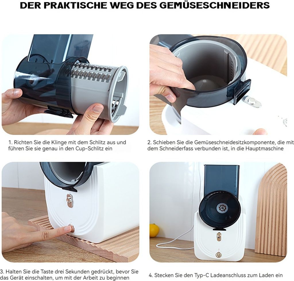 Gemüseschneider, elektrische Reibe, Gemüsehobel, Edelstahl, Produktbild 11